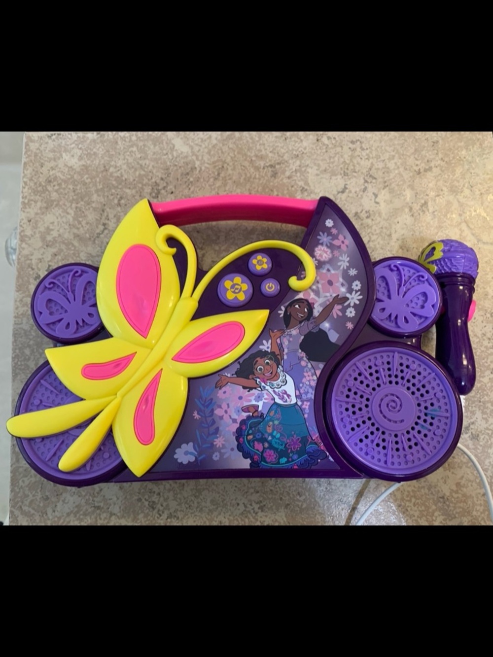Purple eKids Disney Encanto Sing-Along Boombox with Microphone.